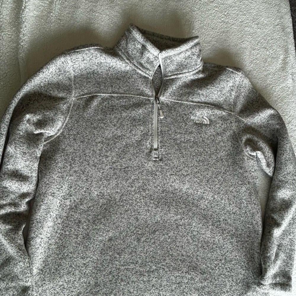The North Face Gray Zip Up Sweater with Stand-Up Collar